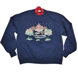 Vintage Jerzees Sweatshirt Womens Large Winter Village Graphic‎ Made in USA 90s